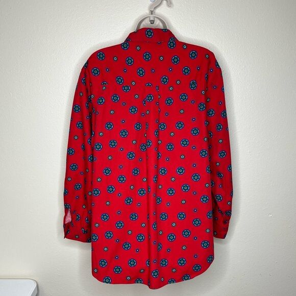 Vintage Essential Elements Red Geometric Button Front Long Sleeve Shirt Women 16 - Picture 5 of 12